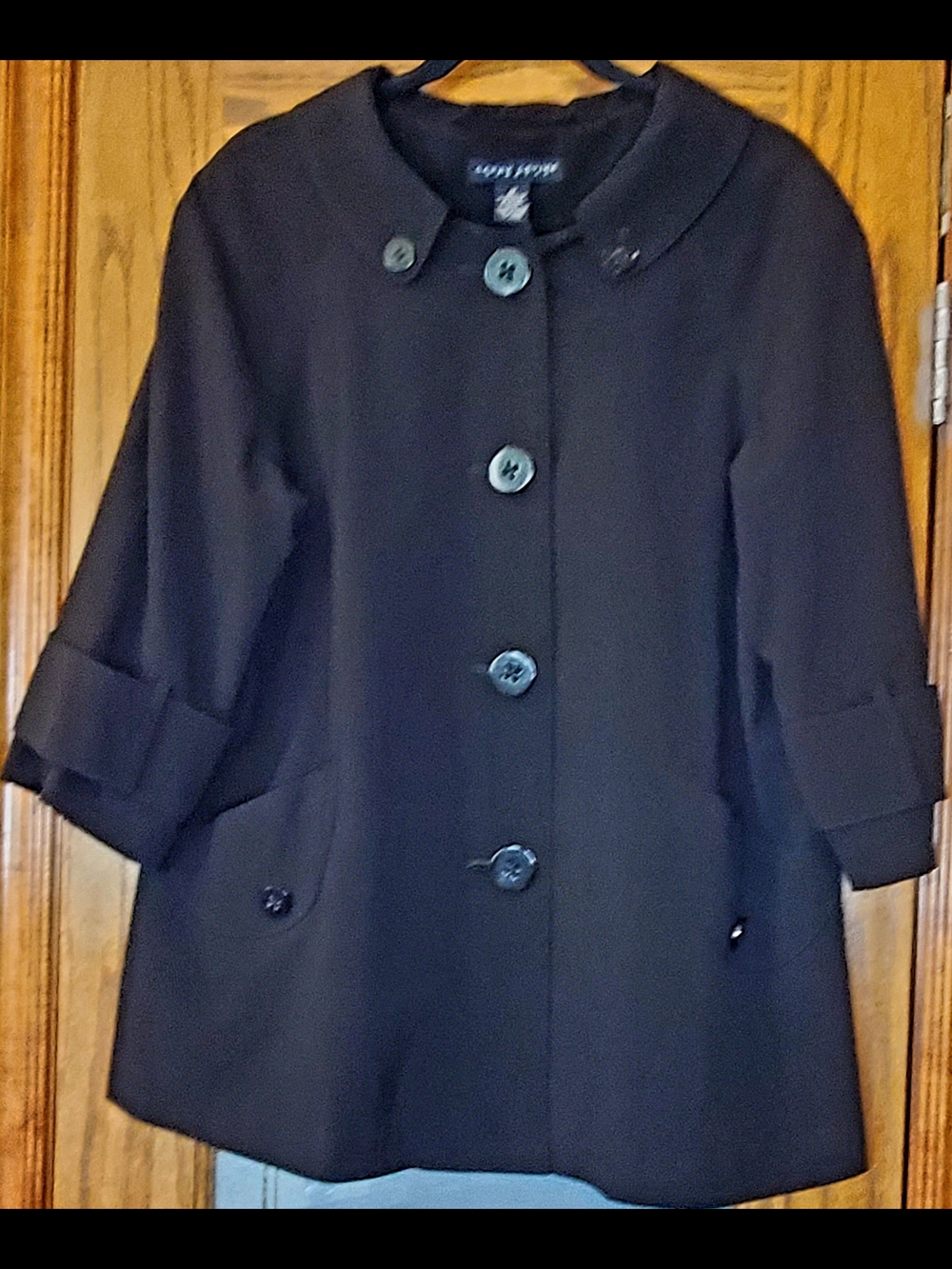 Larry Levine Women’s Black 4 Button Lined Swing Coat Collared Pockets Size 12
